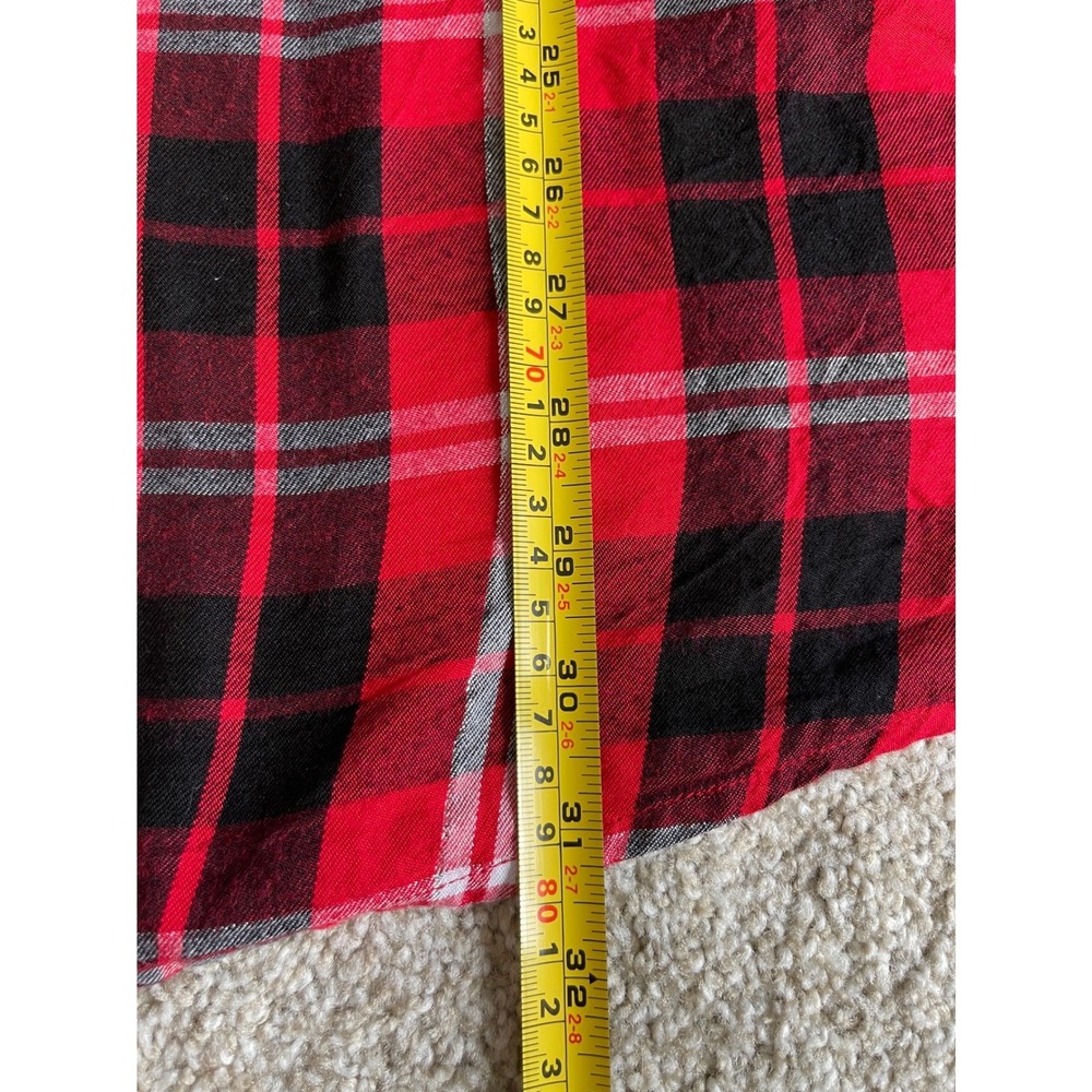 Lane Bryant Red Black Plaid Metallic Roll Tab Sleeve Button Front Shirt 26/28 - Picture 9 of 9